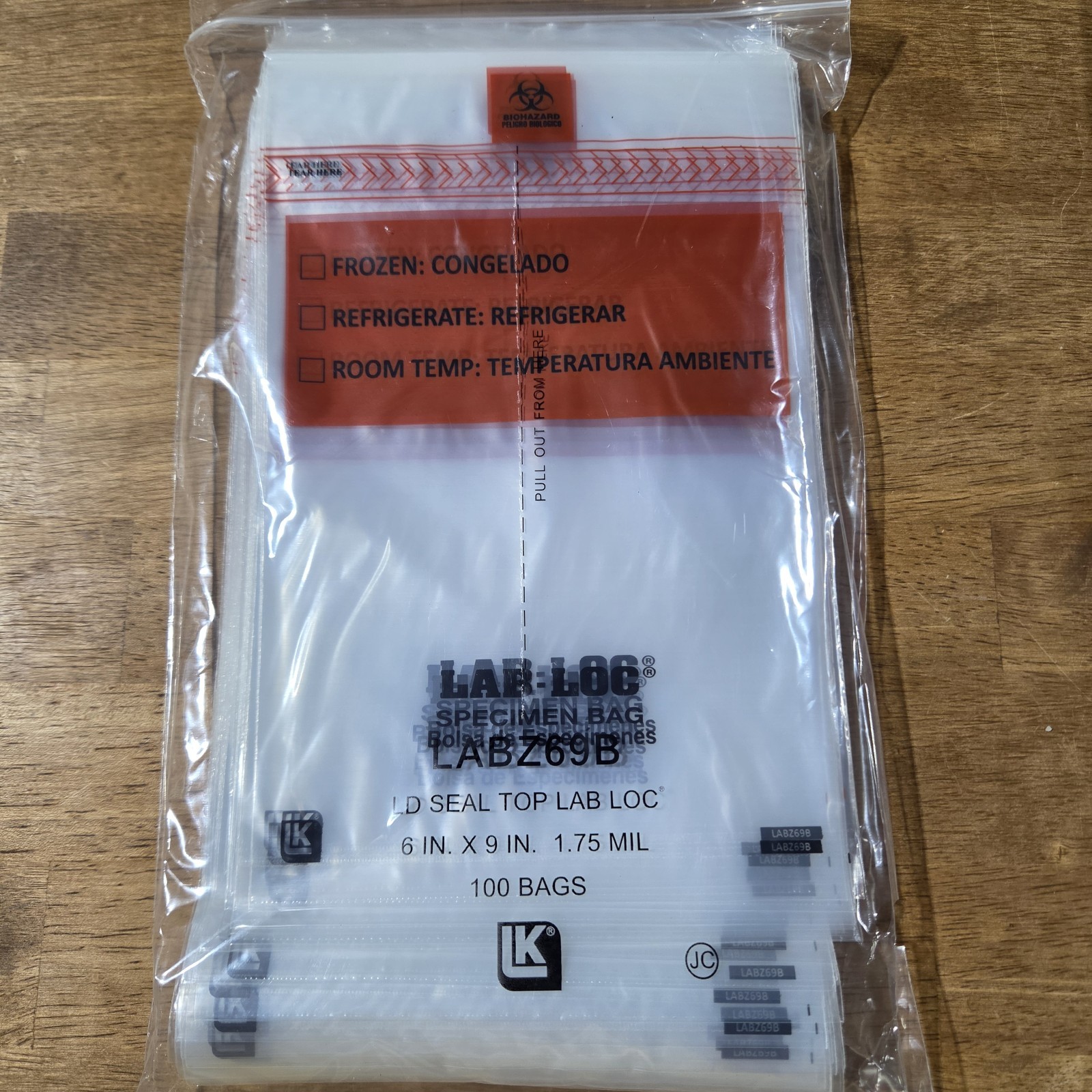 New 100 Lab-Loc Specimen Bags 6″×9″ Clear