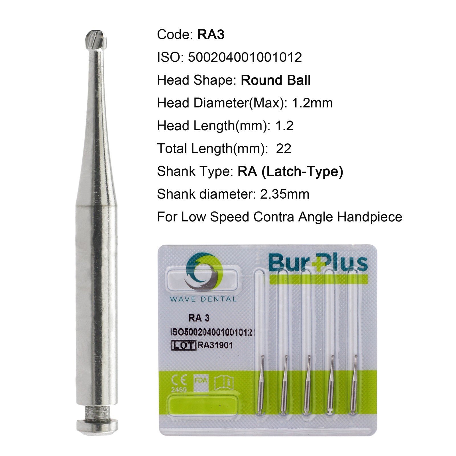 Wave Dental Latch Carbide Burs Surgical RA SURG for Slow Speed Round RA 4 6 8 5
