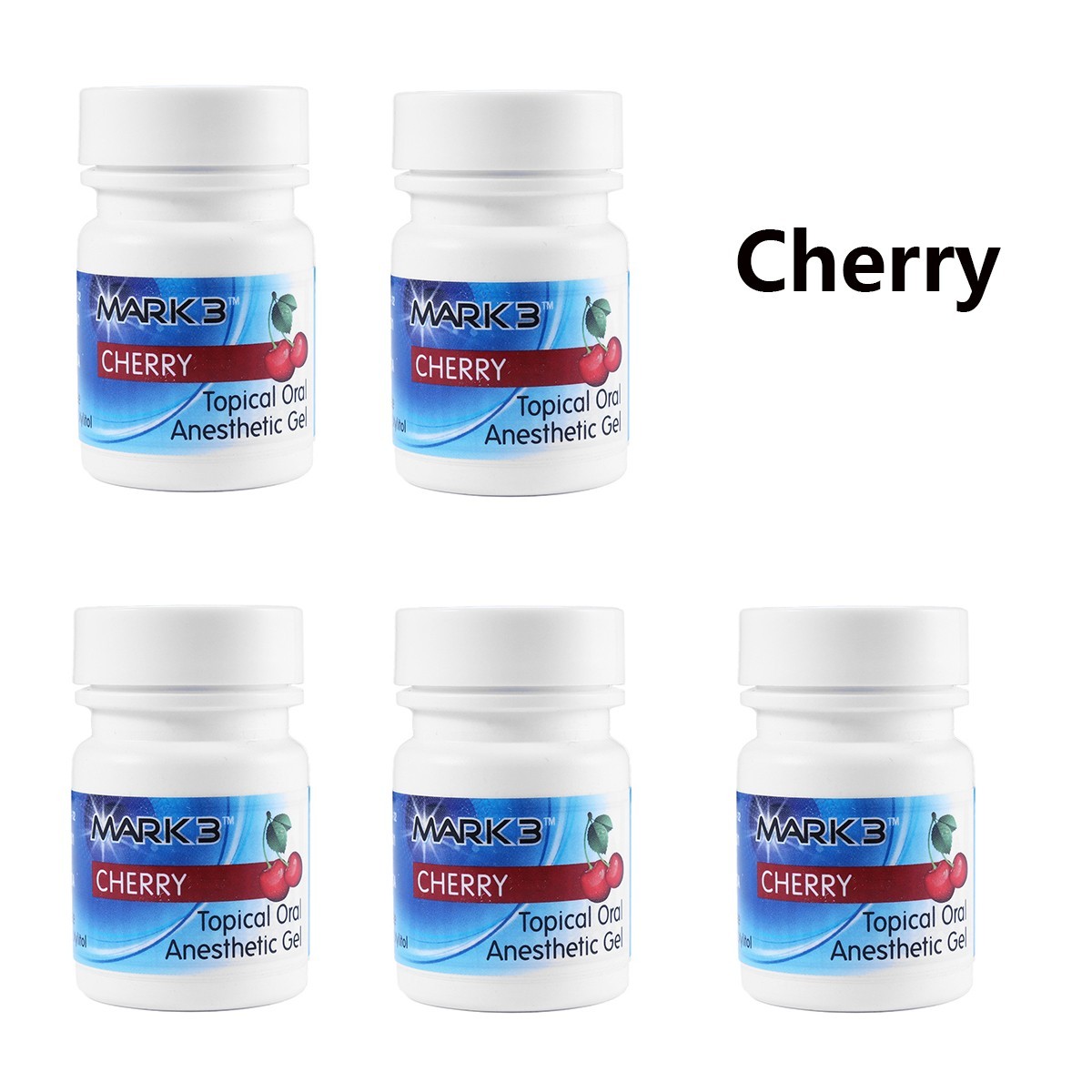 5Pcs Dental MARK3 Topical Anesthetic Gel Cherry 20% Benzocaine 1OZ Jar