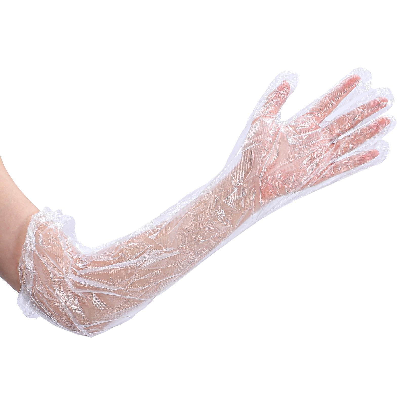 50Pcs Disposable Dressing Gutting Gloves Plastic Full Arm Shoulder Length Gloves