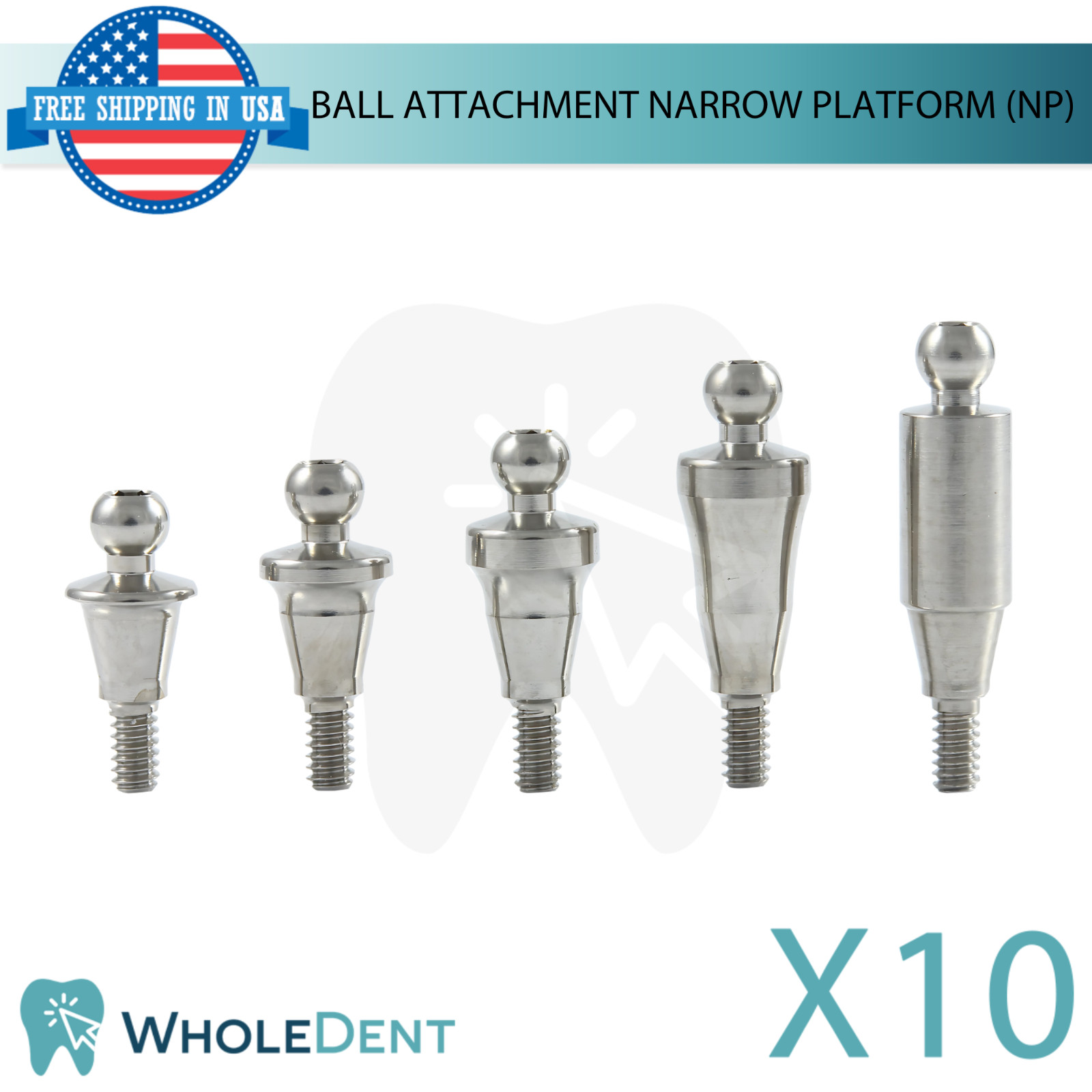 10x Straight Ball Attachment Narrow Platform Ø3.8mm Conical Hex 2.25mm System