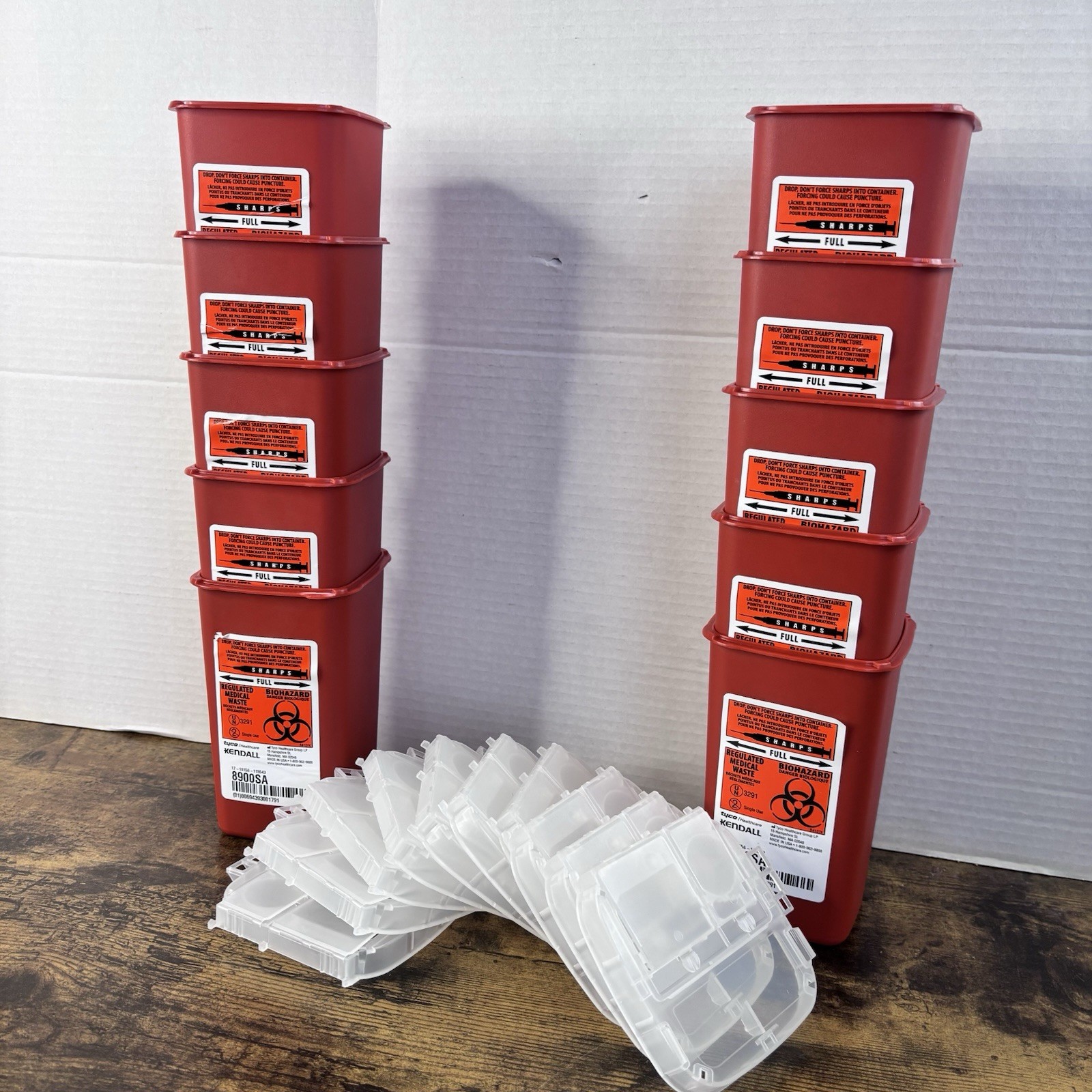 (10 Pieces) Kendall Sharps Container 1 QT Red- Model 8900SA W Lid -Free Shipping