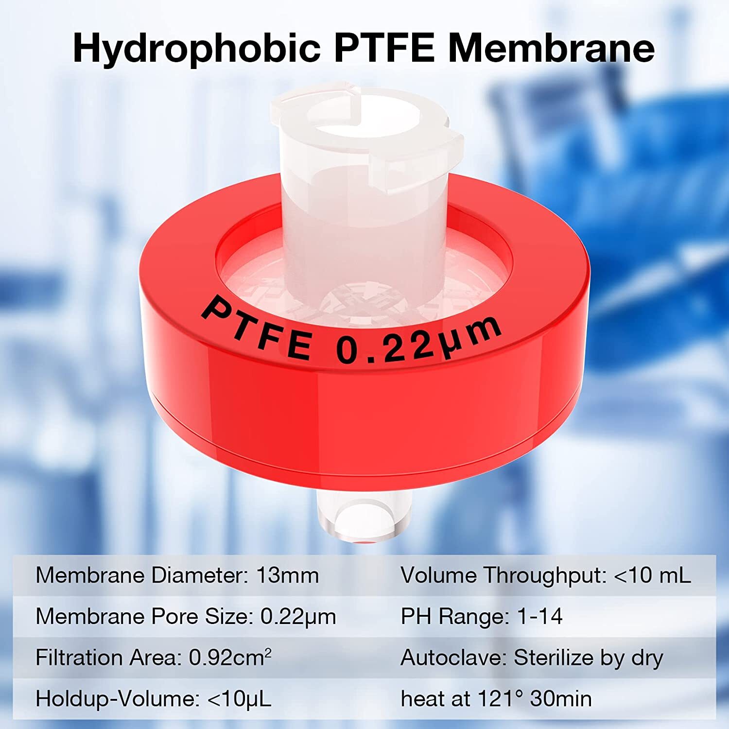 10-100pcs PTFE Membrane Syringe Filter 0.22μm 13mm non-sterilized Hydrophilic GC