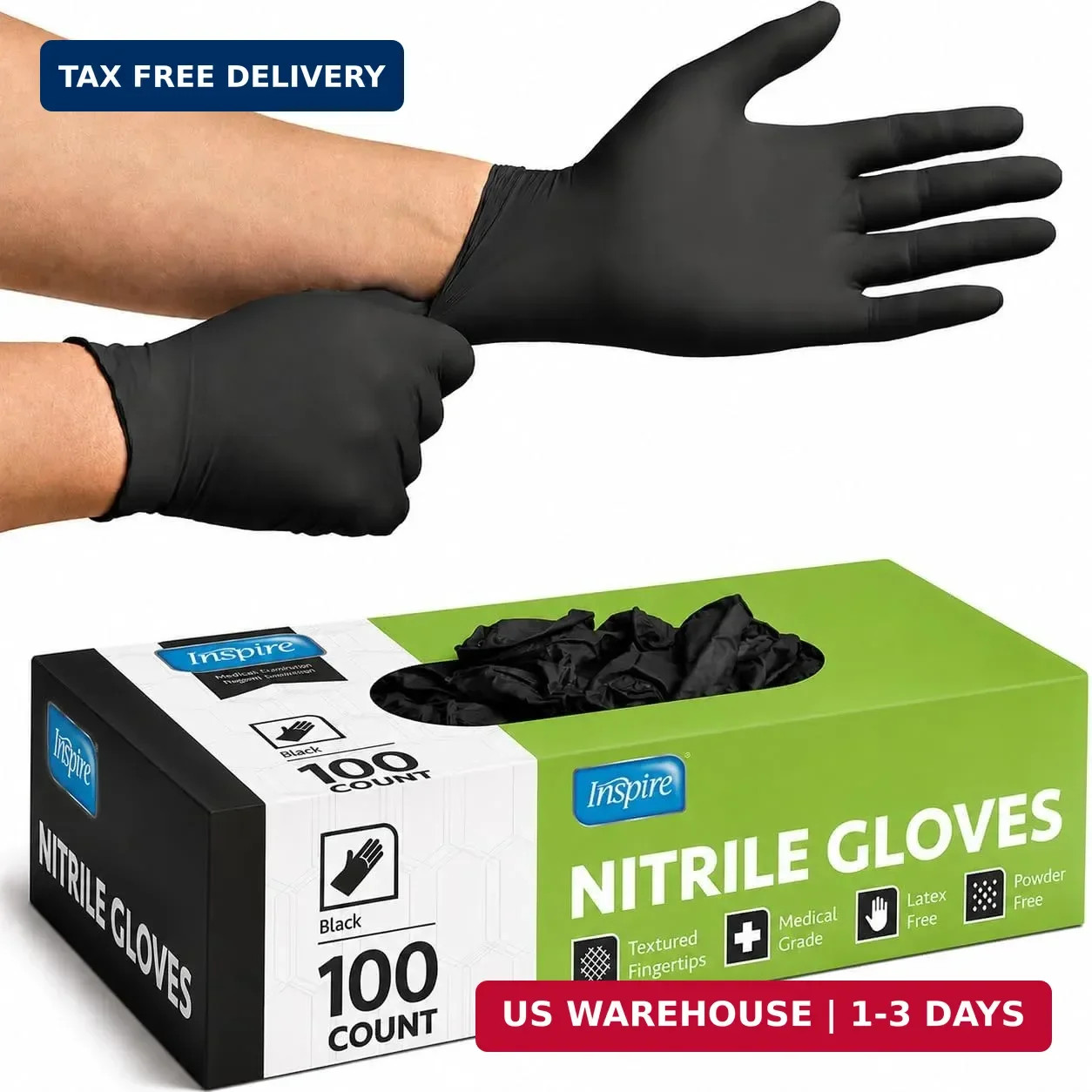 Inspire Black Nitrile Disposable Gloves | 4.5 Nitrile Disposable Safety Medical