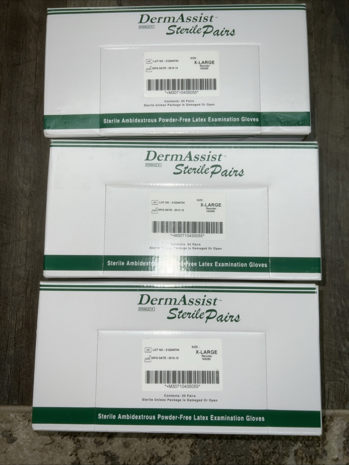 3x Dermassist™ Powder-free Sterile Latex Exam Gloves, XL (50PAIR/BX) 150 Total