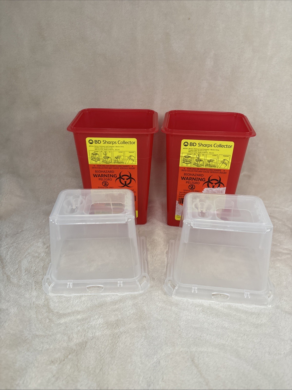 BD Sharps Collector 1.5 Quart 2 Containers for Needles Biohazard Waste Disposal