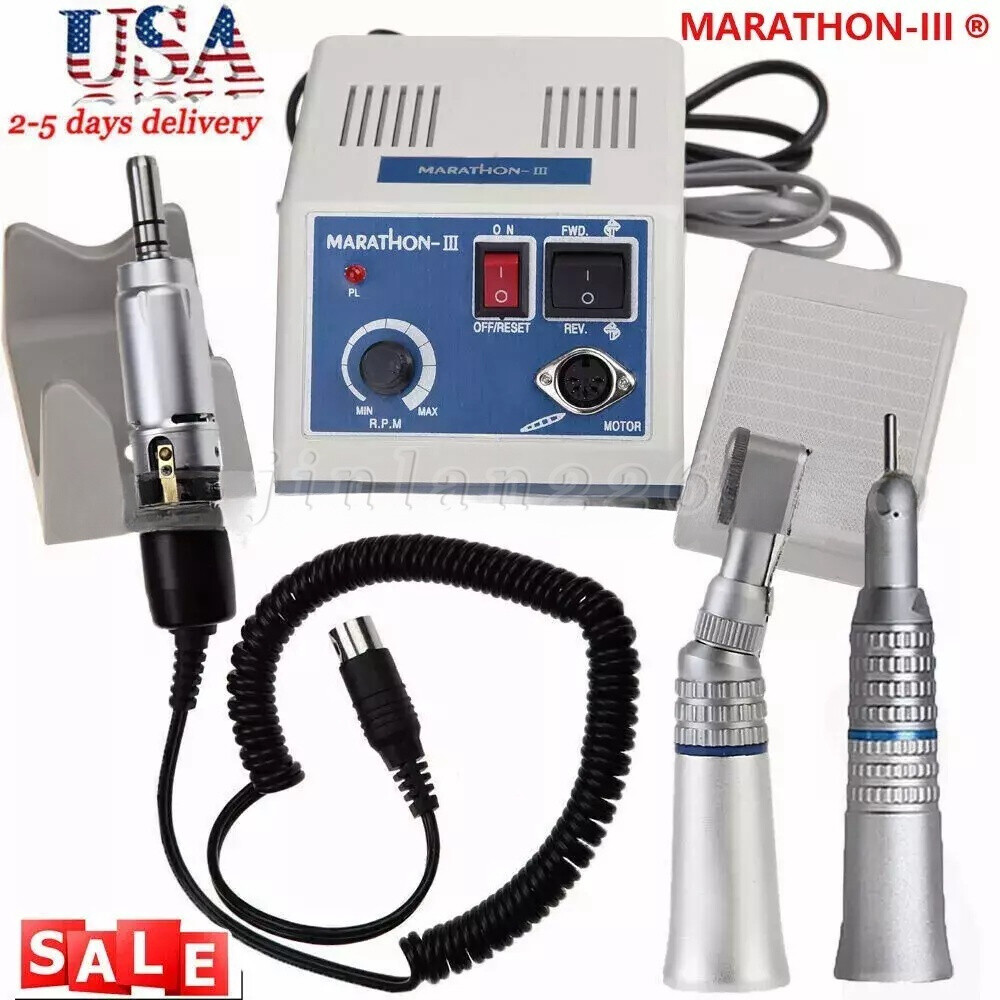 Dental Lab MARATHON-III Electric Micromotor +Contra Angle Straight Handpiece Set