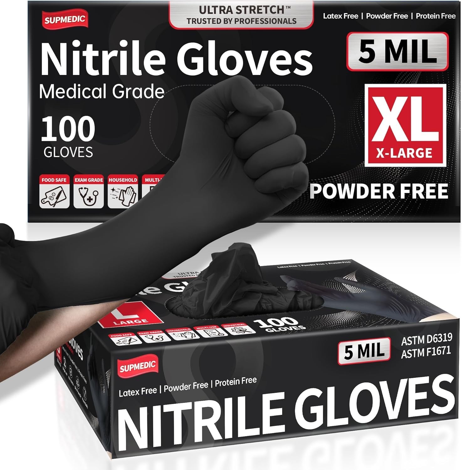 100Pcs Nitrile Gloves – 5 Mil, Safe for Sensitive Skin, Thick & Durable