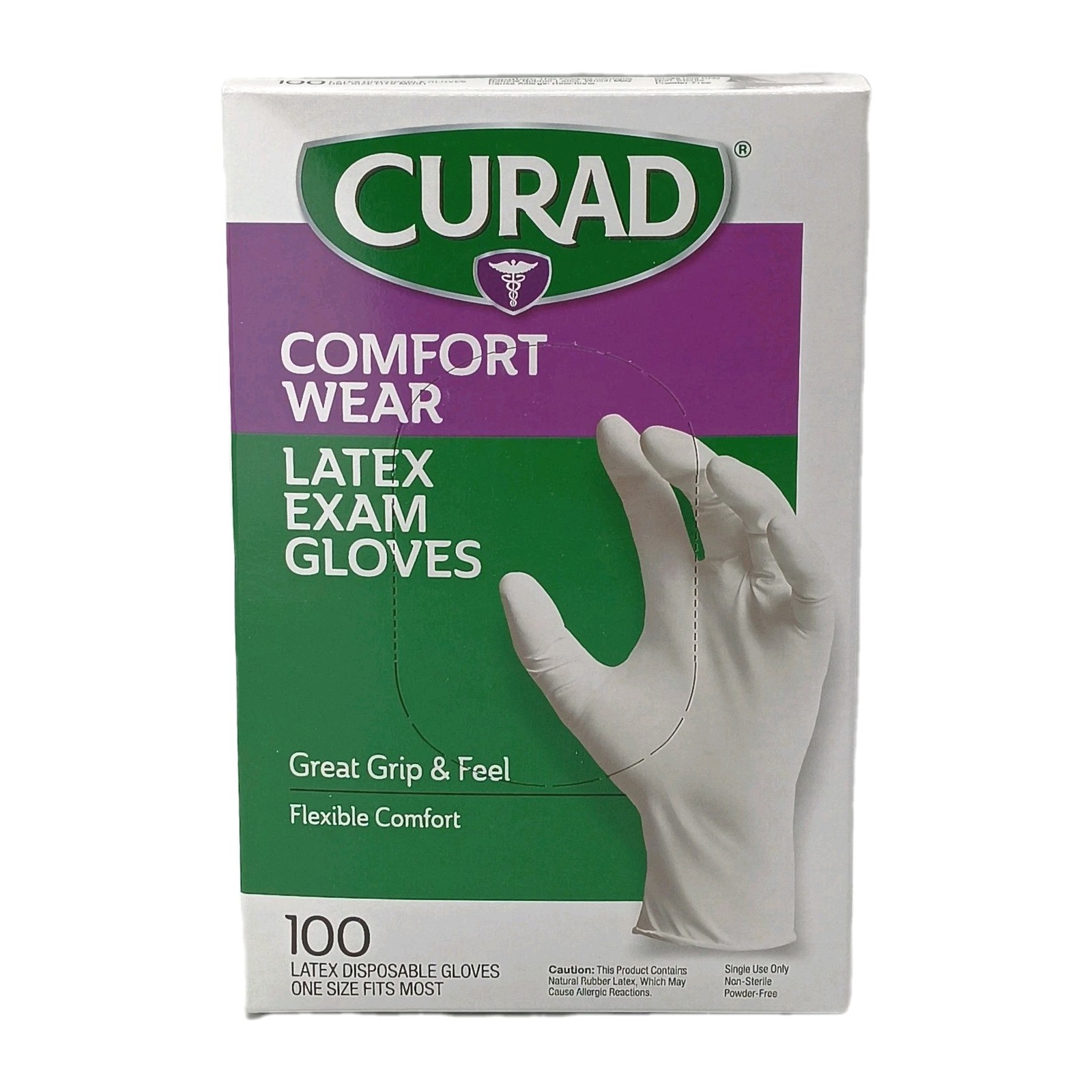 Curad Comfort Wear Latex Exam Gloves Powder-Free One Size Fits Most 100 count