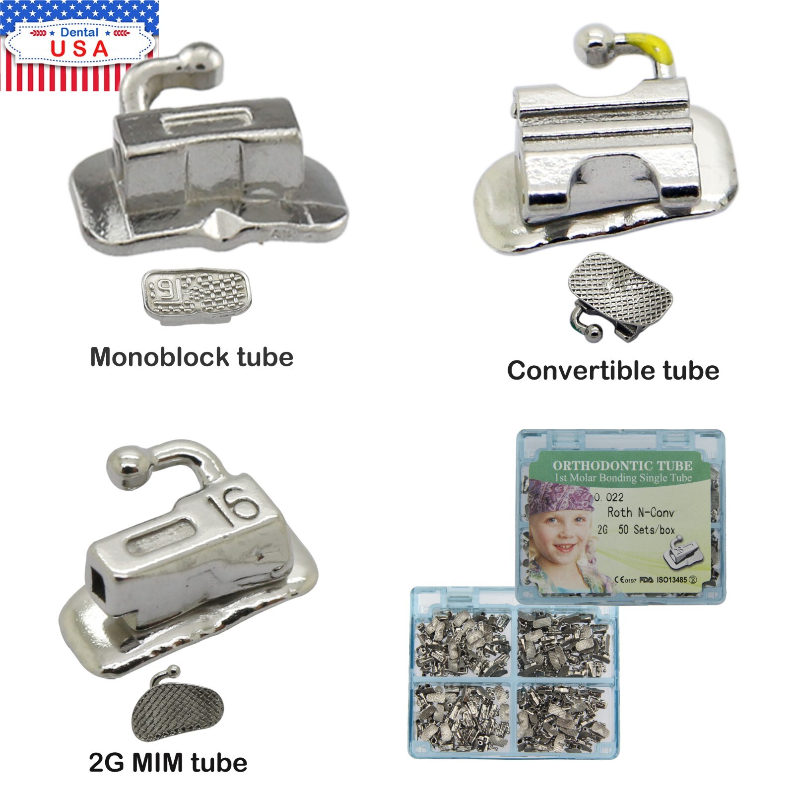 US tubos de ortodoncia Dental Orthodontic Buccal Tube 1st 2nd Molar Roth MBT 022