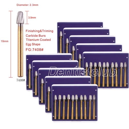 10XDental FG 7408 Tungsten Carbide Titanium Coated Burs for High Speed Handpiece