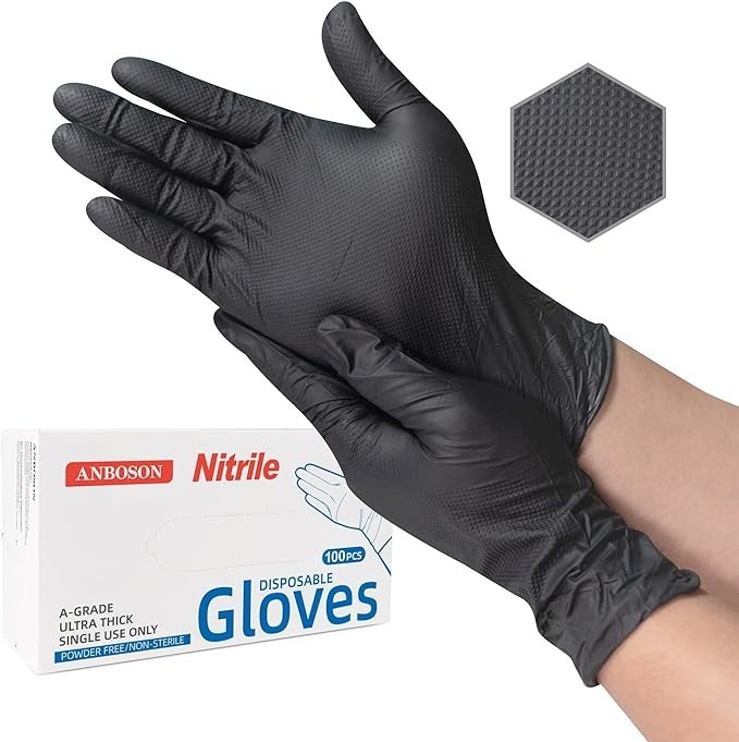 6 Mil Black Disposable Medical Exam Nitrile Gloves -Latex & Powder Free, 100 ct