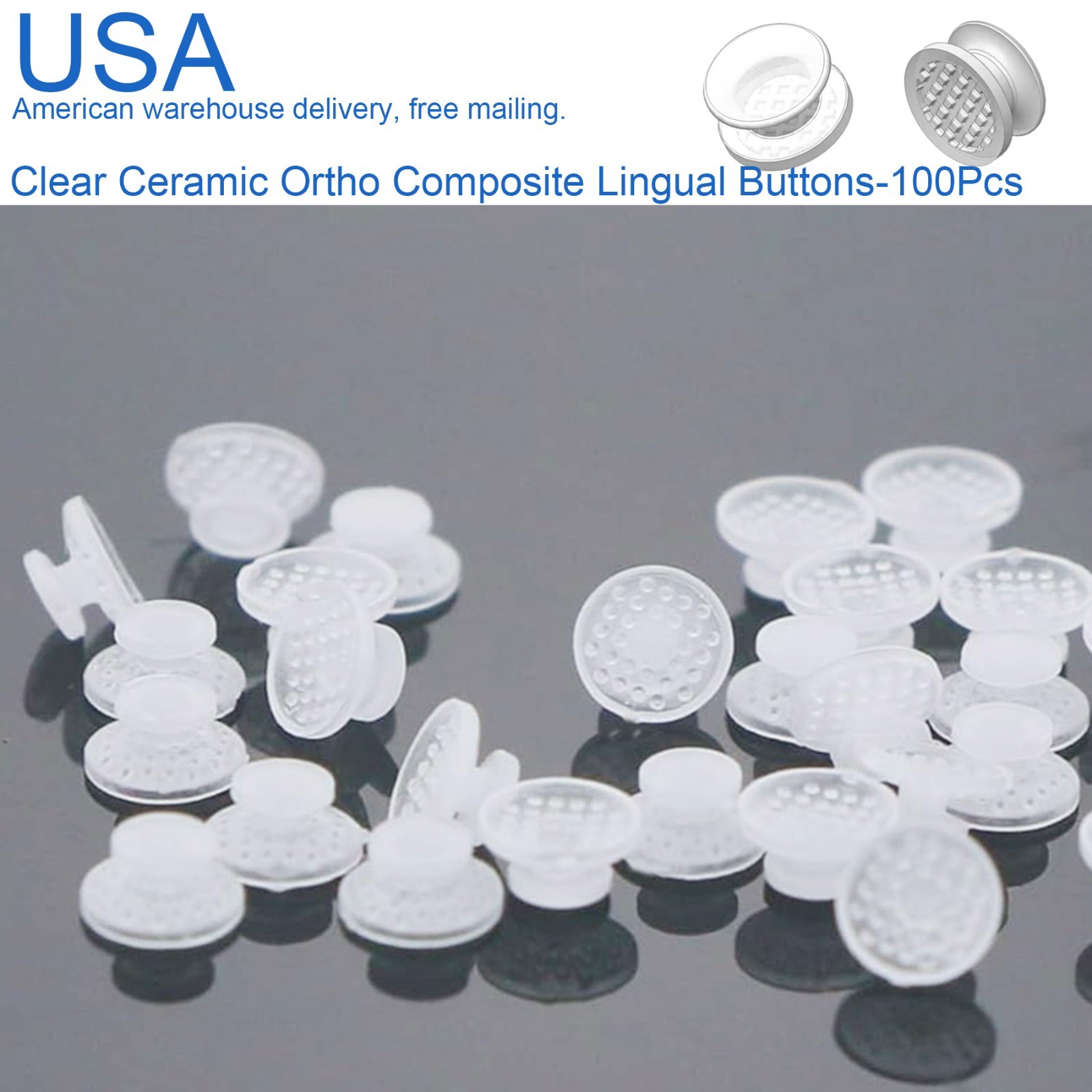 US Dental Ortho Lingual Buttons Bondable Round Mesh Base Metal/Ceramic Composite