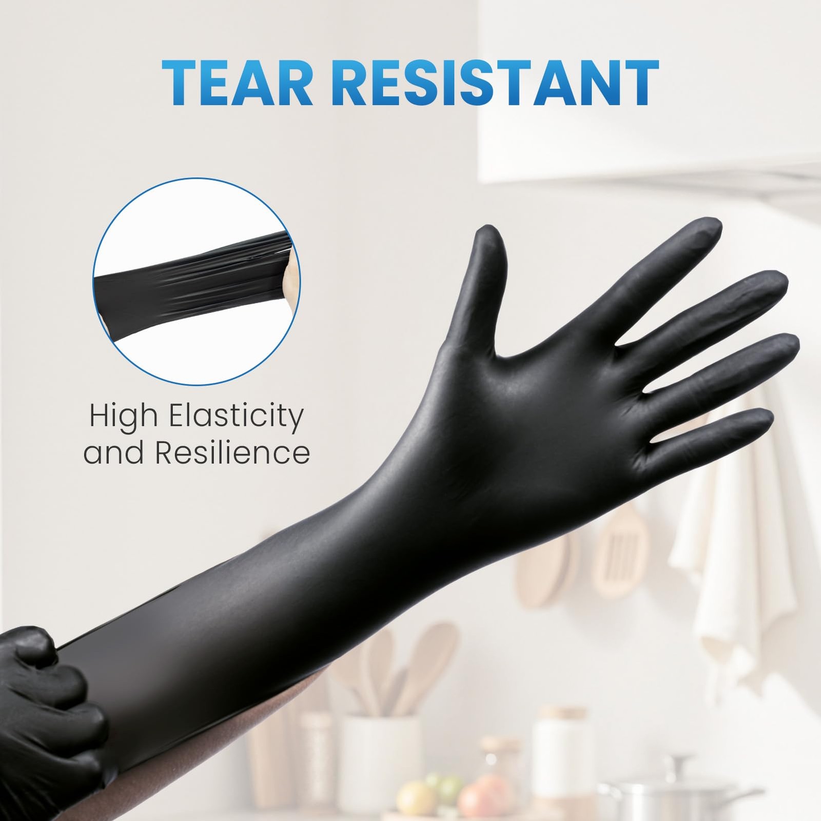 Borje Nitrile Gloves Large, 100 Count Disposable Gloves, Black, Large