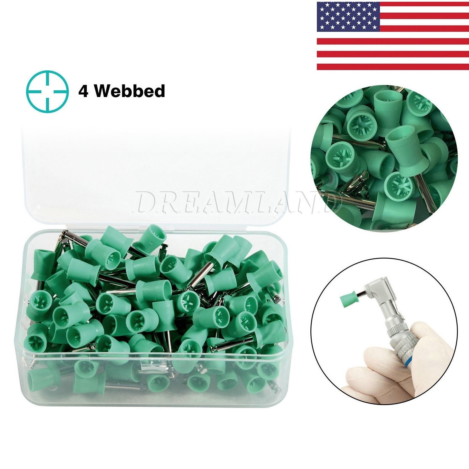 100pcs Dental Polishing Prophy Angle Cups Latch Type Brushes Polisher green USA