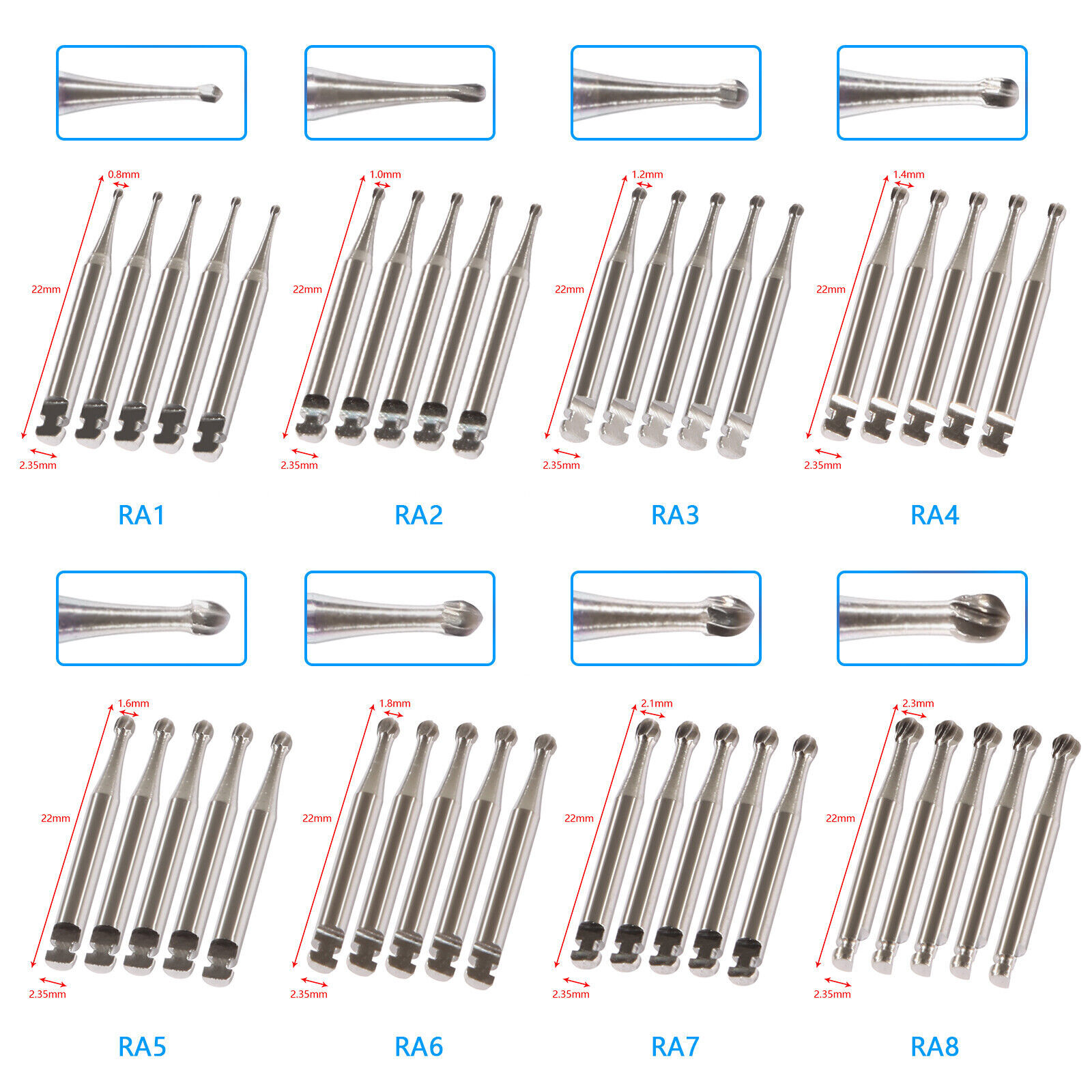 SKYSEA Round Carbide Bur for Slow Speed Latch RA1-8 Taper Fissure Dental