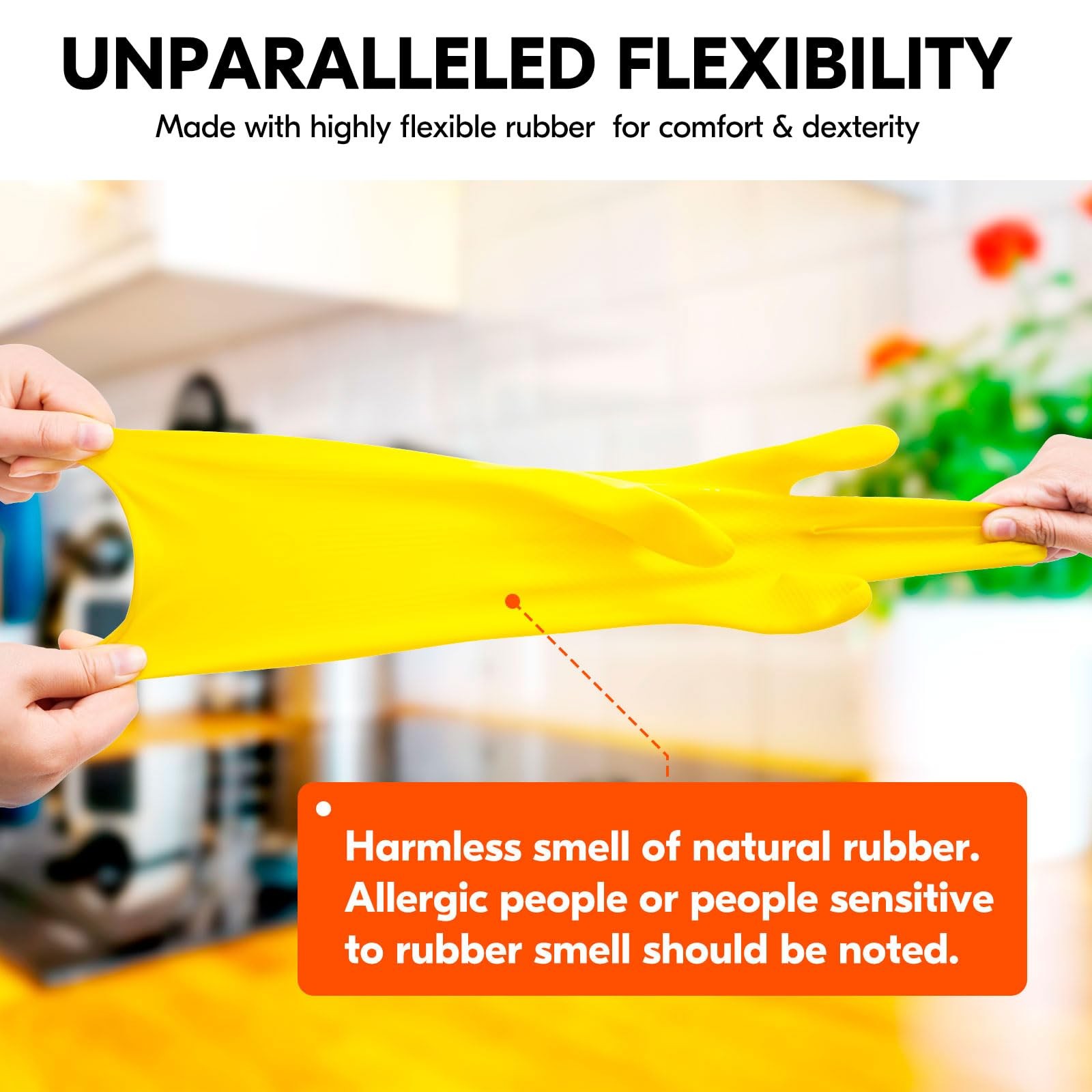 3~Pairs Reusable Rubber Dishwashing Gloves, Long Sleeve, Size S, Yellow