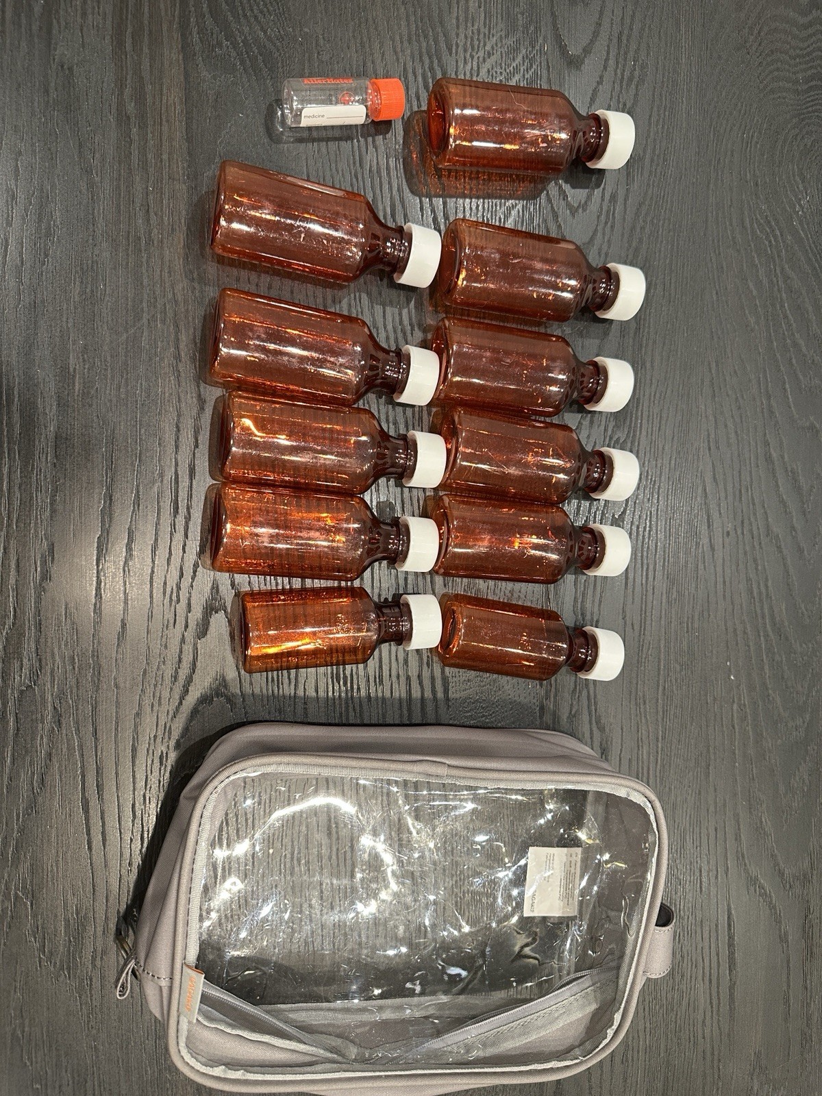 Plastic Amber Oval Liquid Medicine Bottles 12 Pieces with Lids 3 different Size