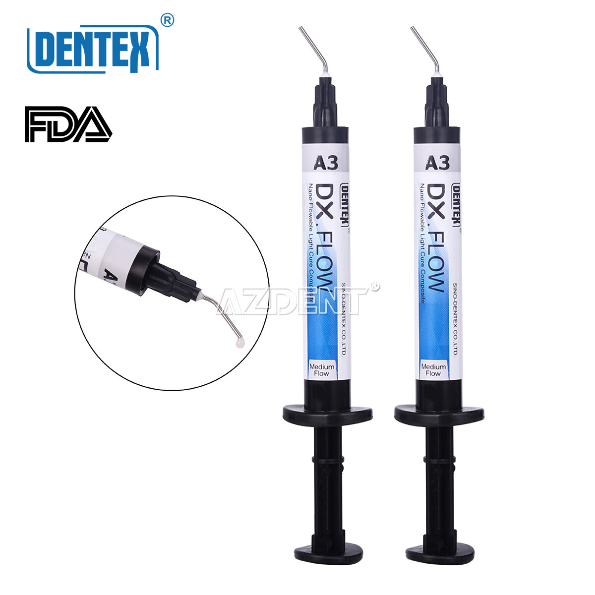 DENTEX Dental Flowable Light Cure Composite Resin Medium Flow A3 3g/Syringe