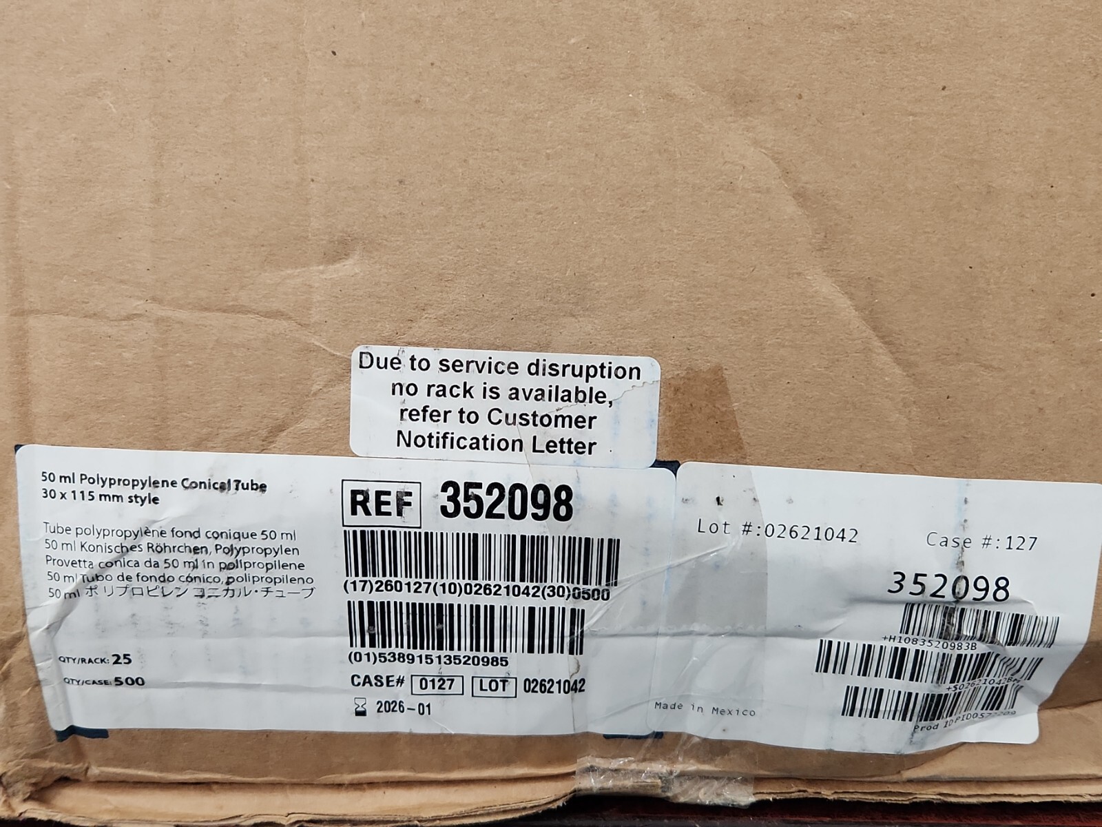 *NEW SEALED* [25] Corning Falcon 352098 50mL Polypropylene Conical Tubes 30×115