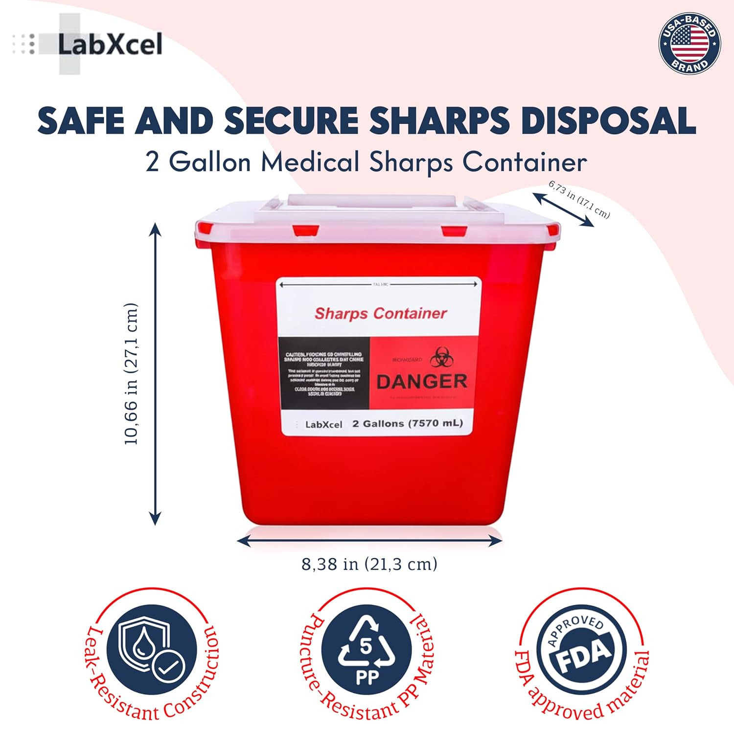 Polypropylene 2 Gallons Sharps Container with Cap – Needle & Syringe Disposal F