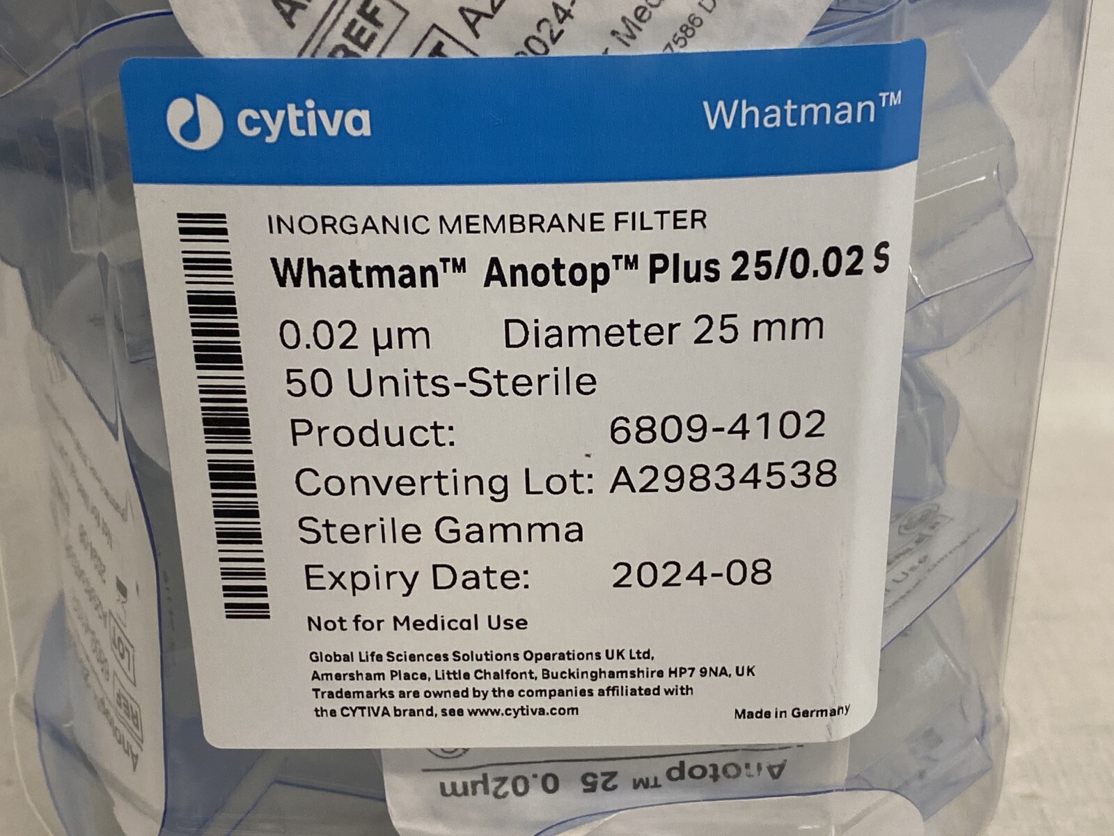 (50/Pk) WHATMAN Anotop Plus 25mm PP Syringe Filters 0.02um Luer 6809-4102