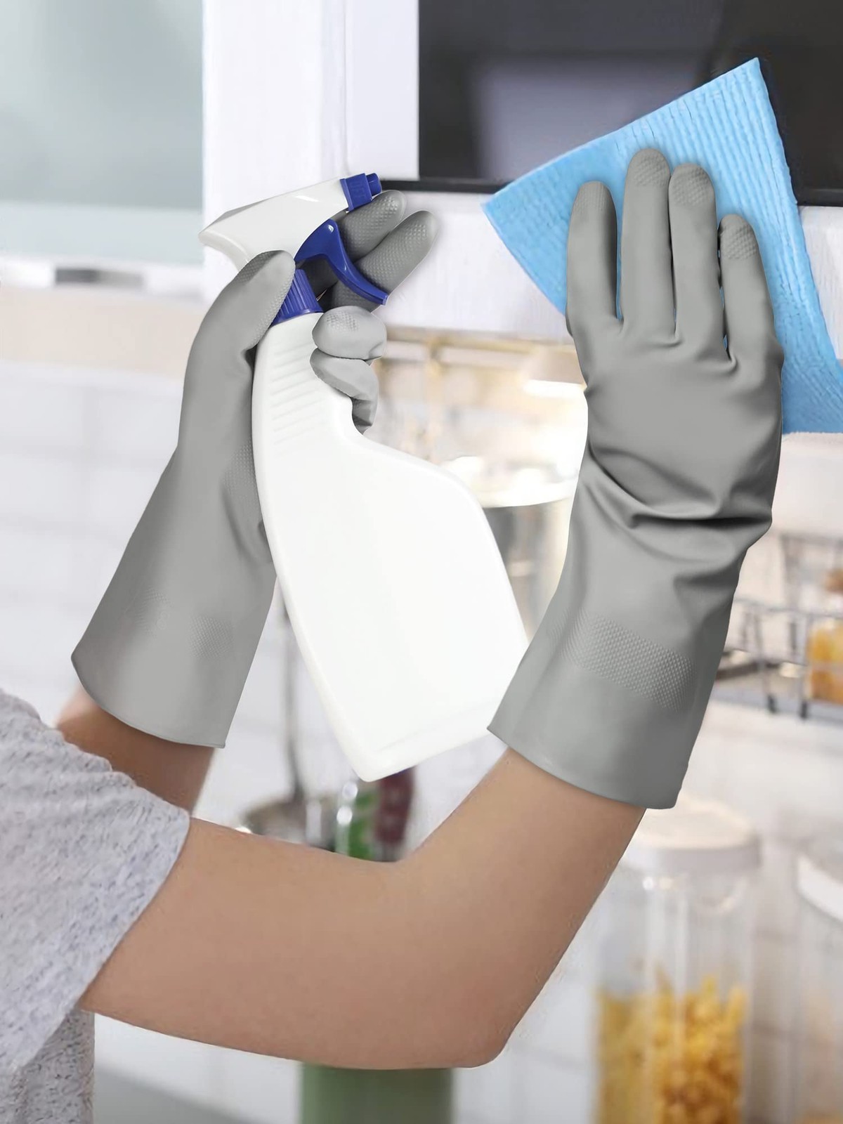 Cleanbear Latex~Free Reusable Rubber Cleaning Gloves Set of 3, 12 Inch