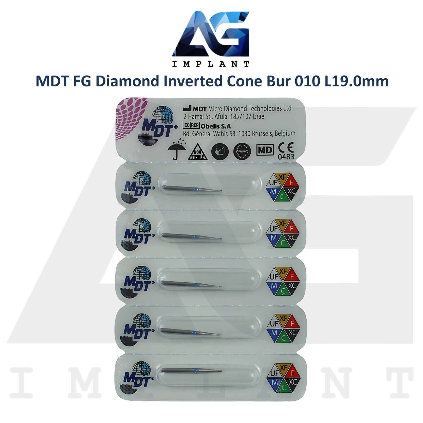 Dental MDT Inverted Cone 010 FG Diamond Bur L19.0mm Undercut Creation Contouring