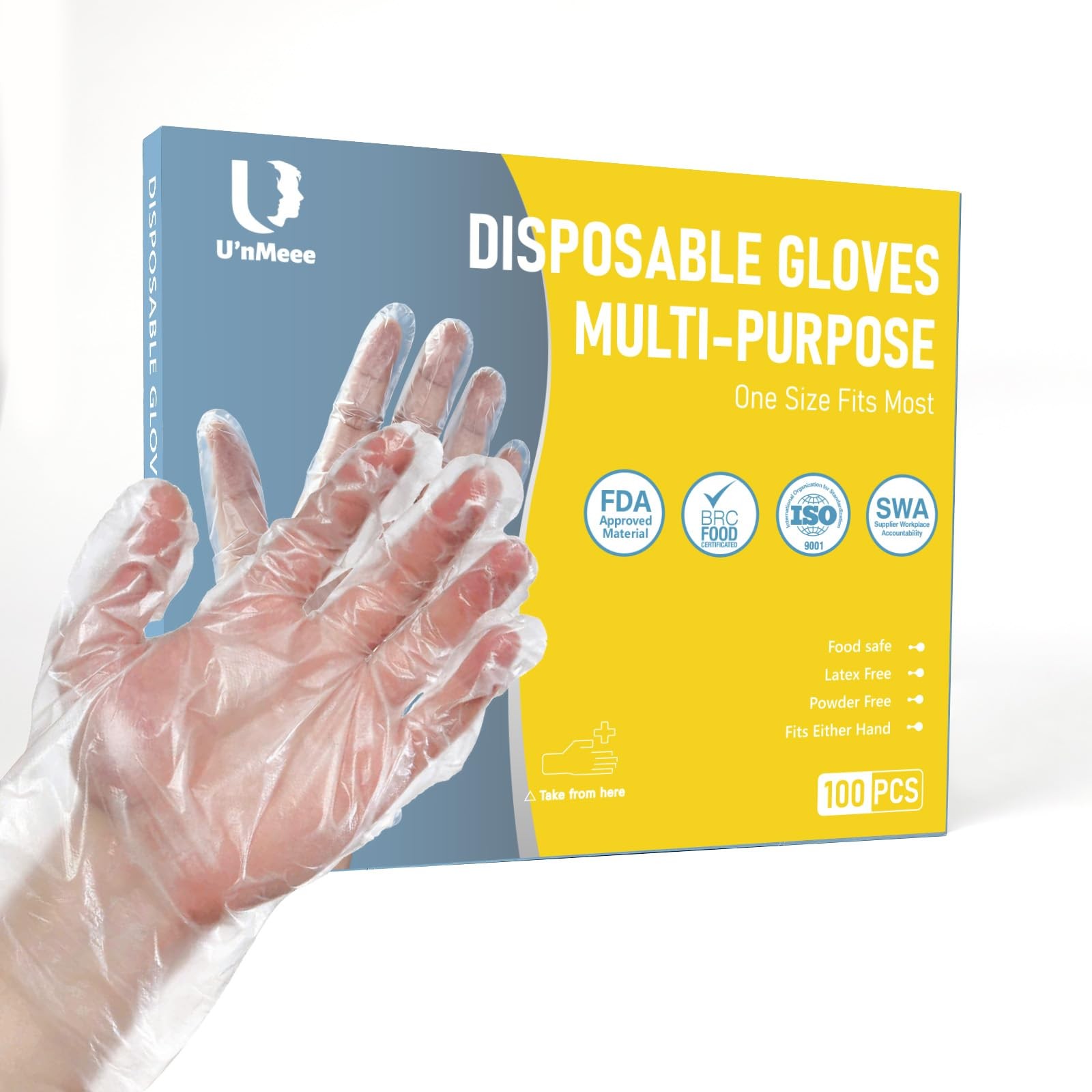 100 PCS Disposable PE Gloves – Clear/White Plastic, Food Safe, Latex-Free, Po…