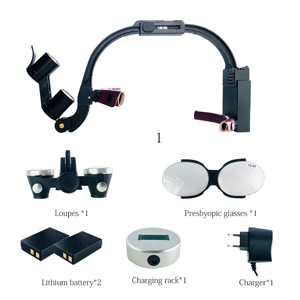 Wireless Dental 3.5X Binocular Loupes with 5W 2 LED Head Light Magnifying Glass
