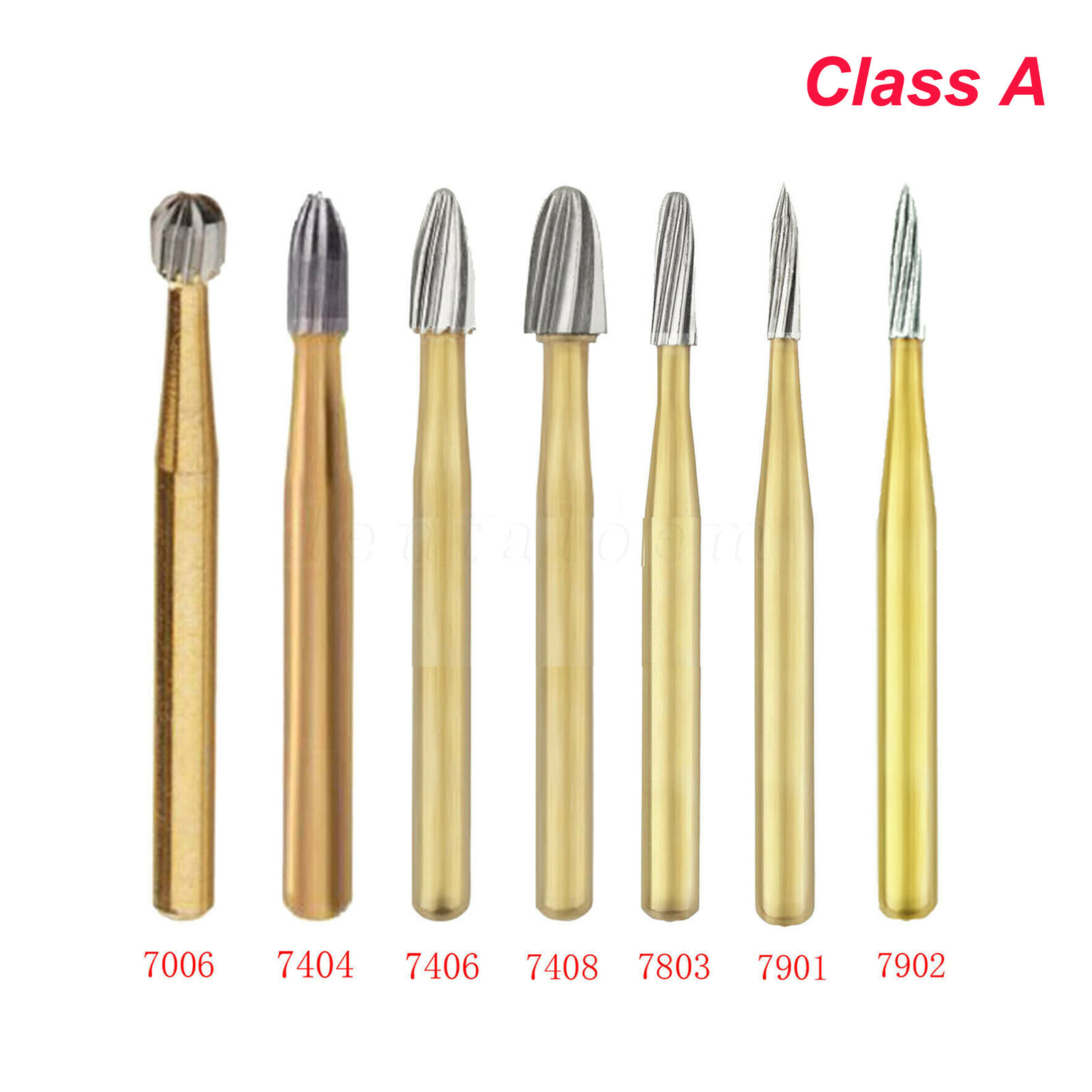 10Pc Dental Carbide Burs Trimming & Finishing Gold 7006/7406/7408/7901/7902/7903