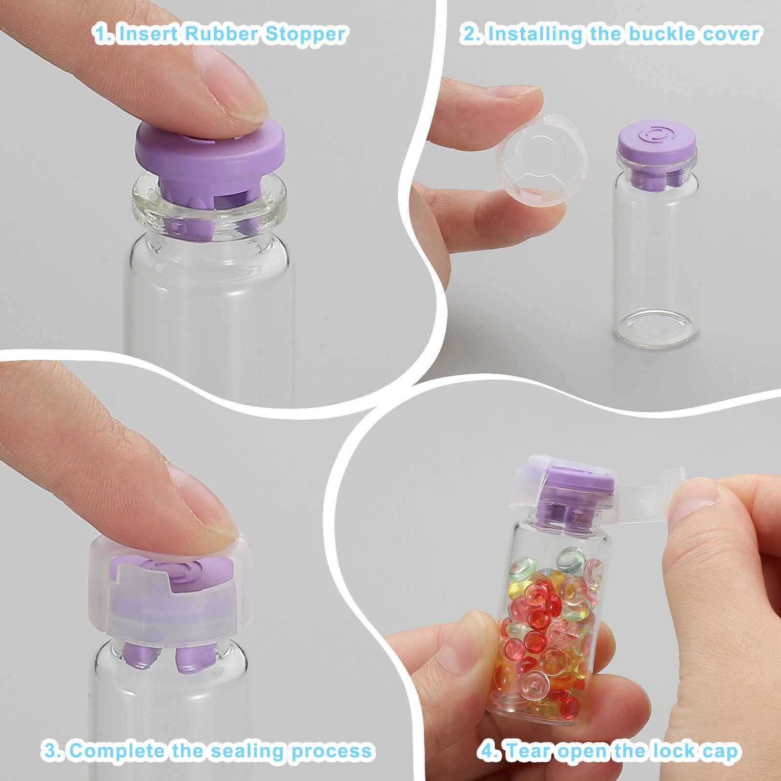 20ml Clear Glass Sample Vials, 20Pcs Small Liquid Bottles, Purple