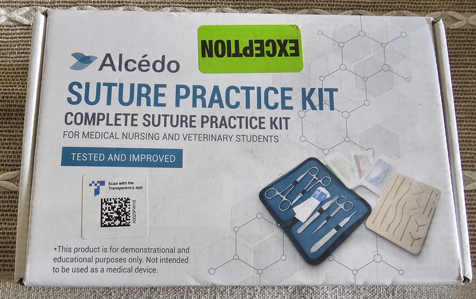 Alcédo Suture Practice Kit for Medical Laboratory, Nursing, Veterinary Medicine