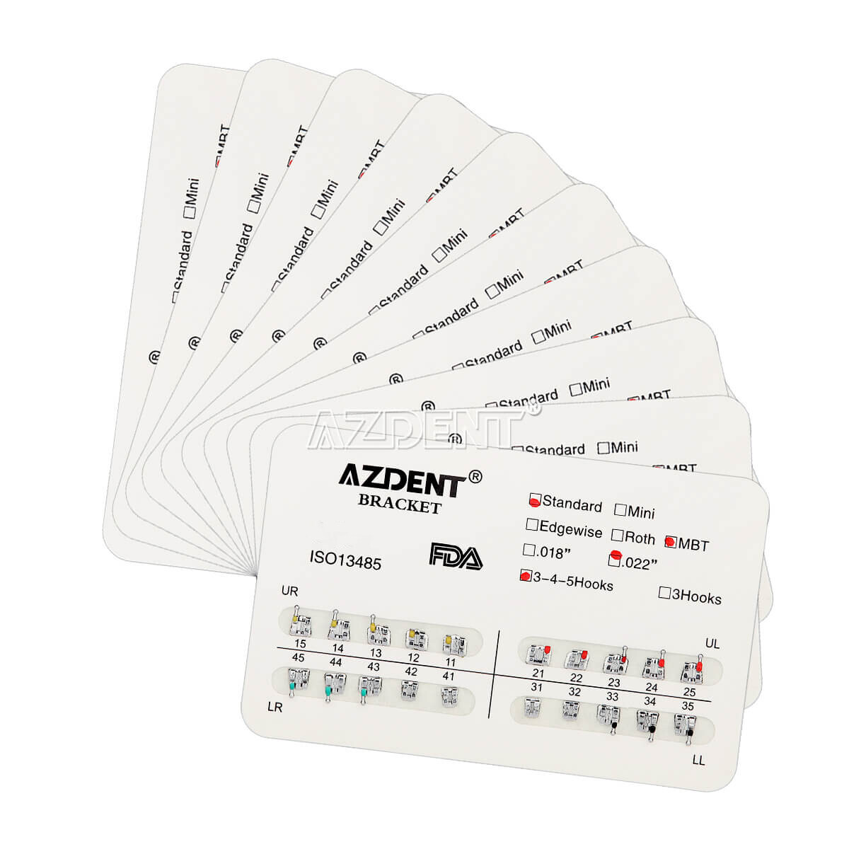 AZDENT Dental Orthodontic Brackets Standard Braces MBT Roth 022/018 Hooks 3/345