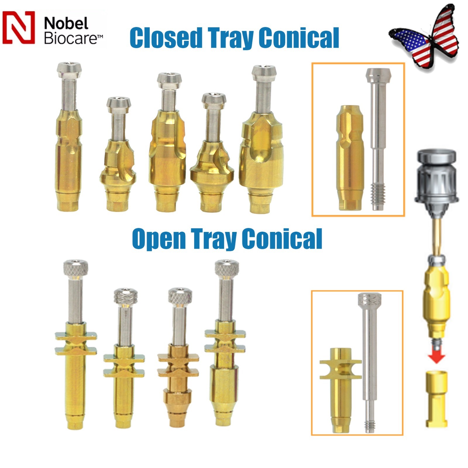 US Nobel Biocare CC Compatible Implant Impression Coping Open/Closed Tray Analog