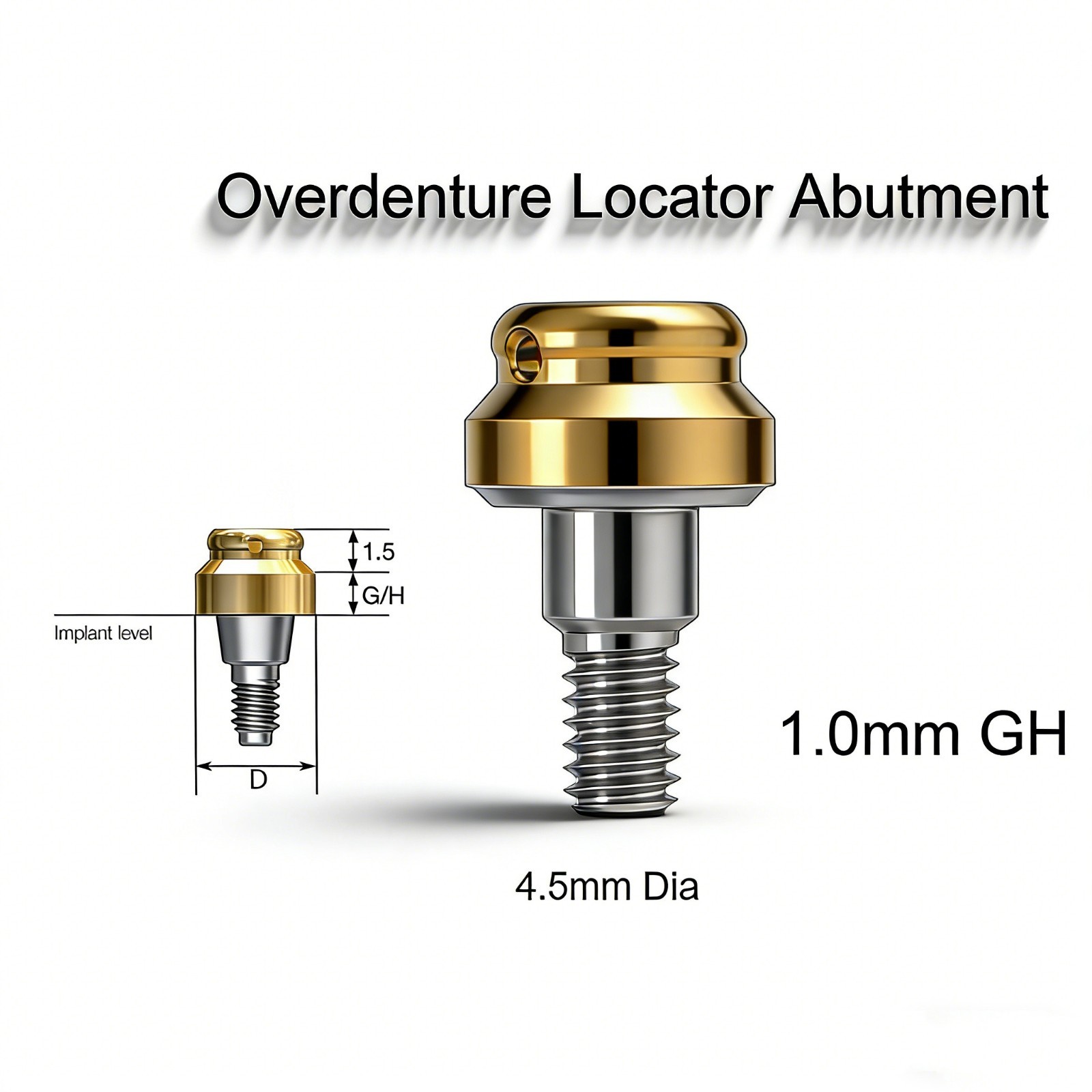 Overdenture abutment ZIMMER TSV 4.5mm Inter Hex platform zest locator system fit