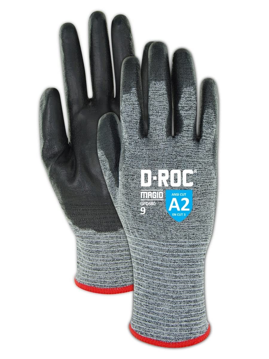 Magid D-Roc Ansi A2 18-Gauge Polyurethane Coated Hyperon Gloves 12 Pairs Size