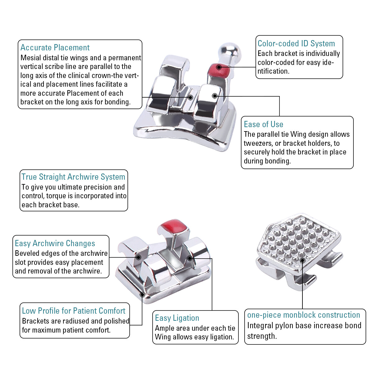 Dental Orthodontic Monoblock Brackets Braces Mini Roth/MBT 0.022/0.018 3/345 Hk