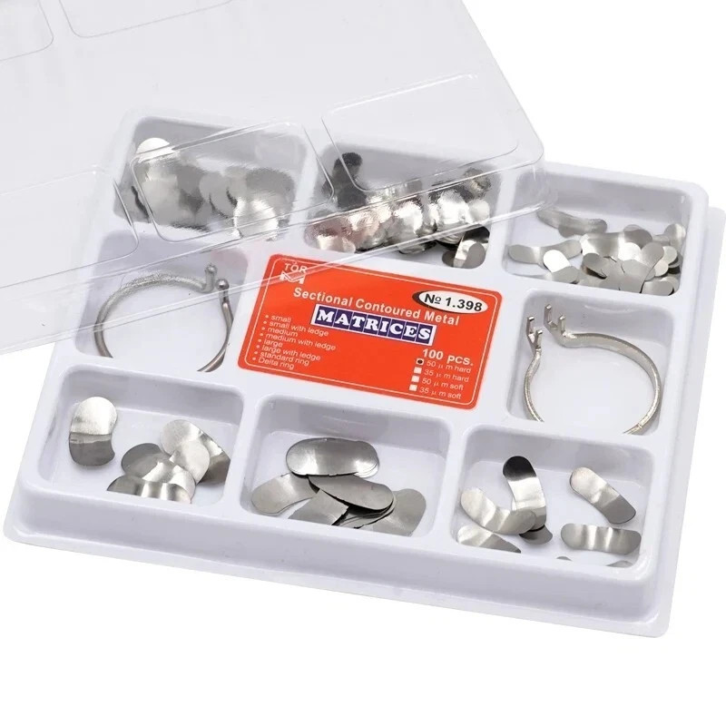 100pc Dental Matrix Sectional Contoured Metal Matrices Band Resin Clamping