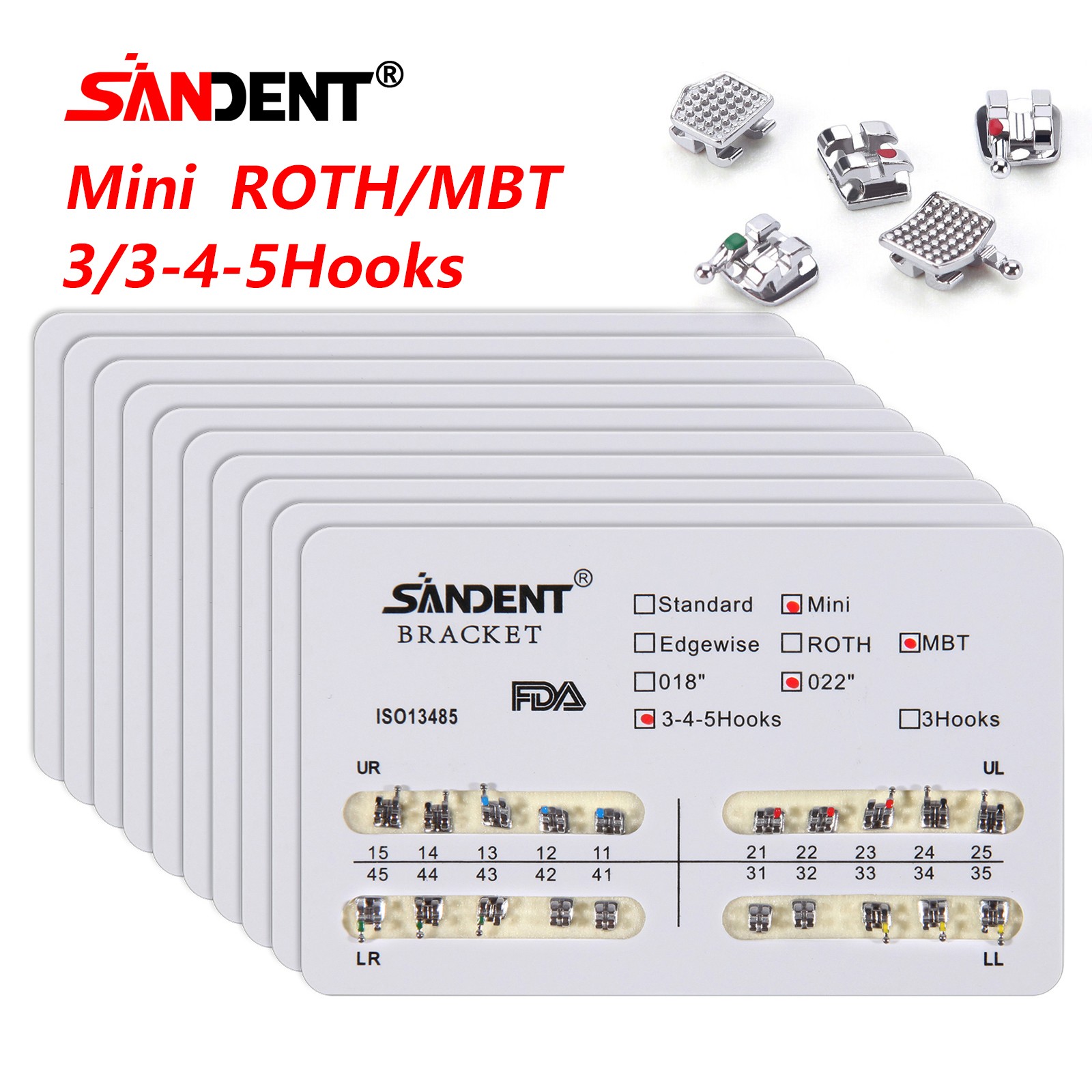 200pcs Dental Orthodontic Bracket Braces Roth/MBT 022″ Slot 3/345 hooks Metal