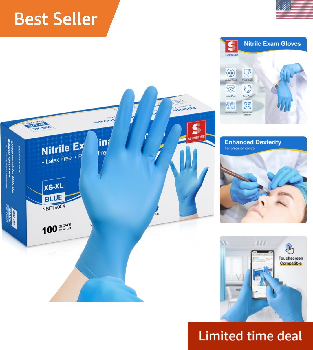 Durable Blue Nitrile Exam Gloves for Cooking & Cleaning – 100 Count, Latex Free