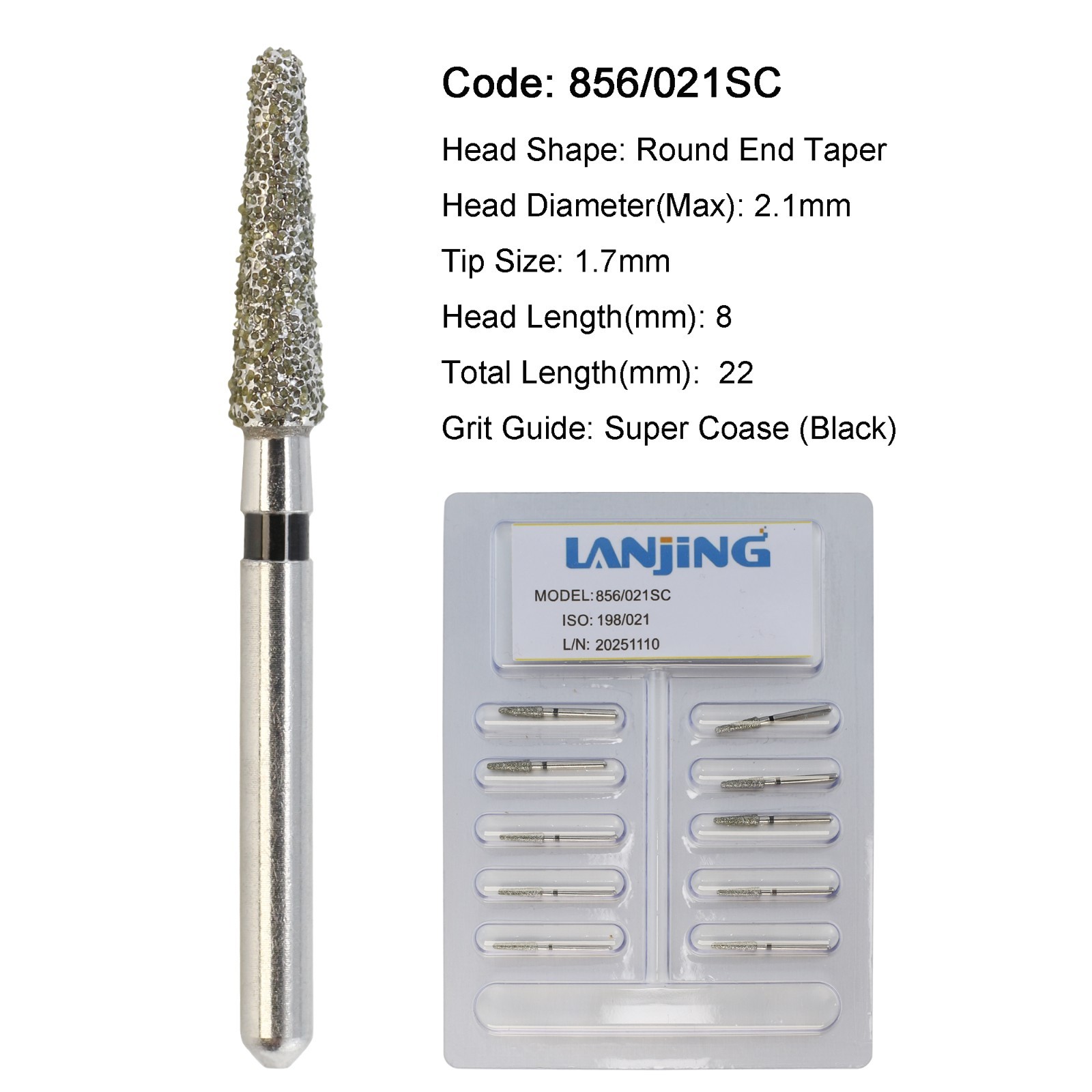 Dental Diamond Burs FG 856/021SC Round End Taper Bur Super Coarse High Speed