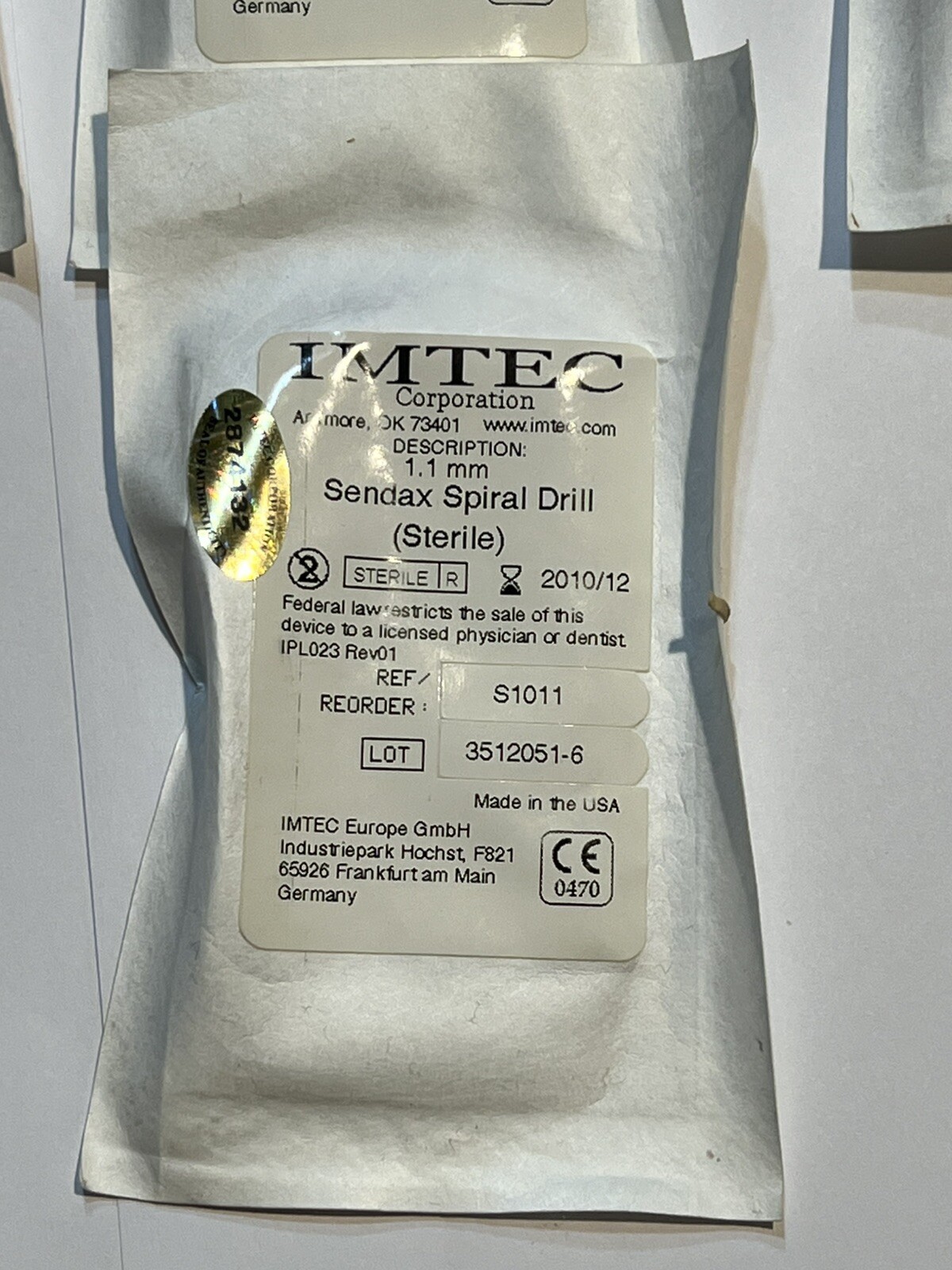 IMTEC SENDAX SPIRAL DRILL 1.1mm Lot Of 4