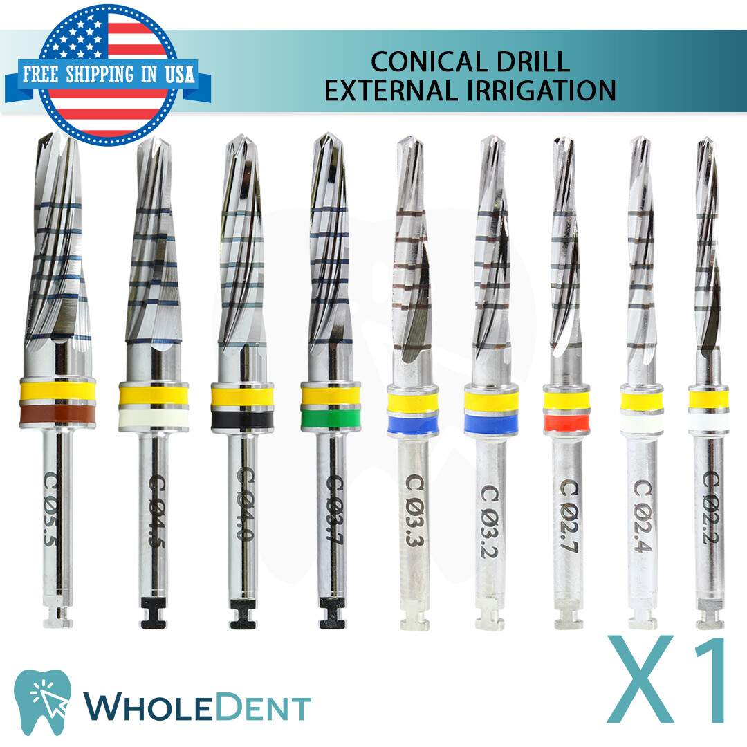 Sur gical Conical Drill External Irri gation Dental Im plant Tool Size Selection
