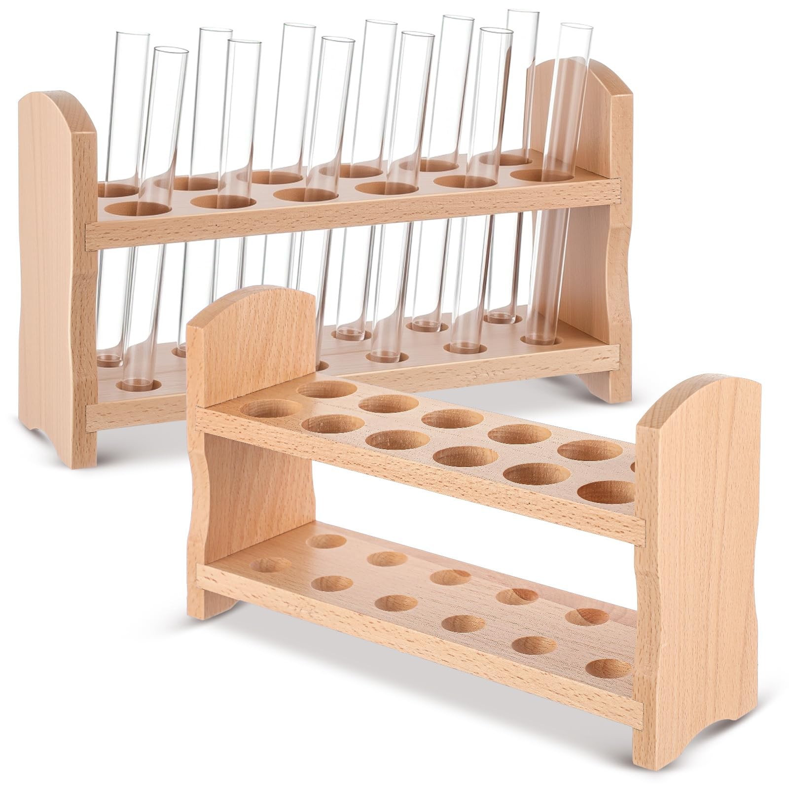 2 PCS 12-Hole Wooden Test Tube Rack Holder for Tubes up to 28mm, Lab Stand