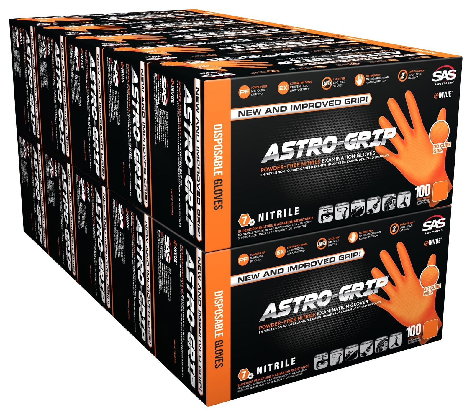 Large Orange Nitrile Disposable Gloves Astro Grip Exam Grade 100 Count