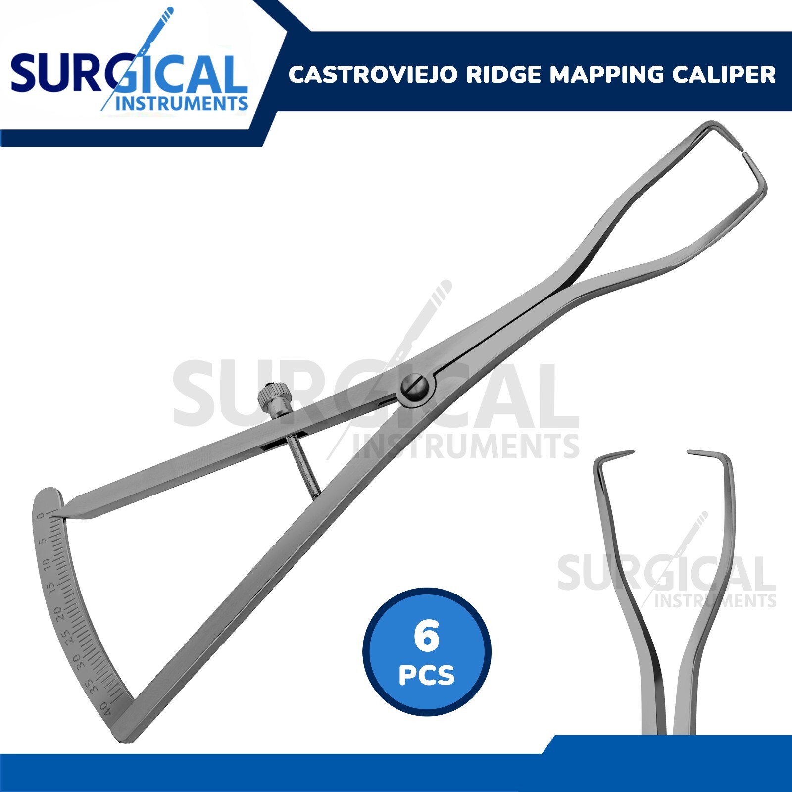 6 Piece Set of Castroviejo Ridge Mapping Caliper 6″ Implant Dental German Grade