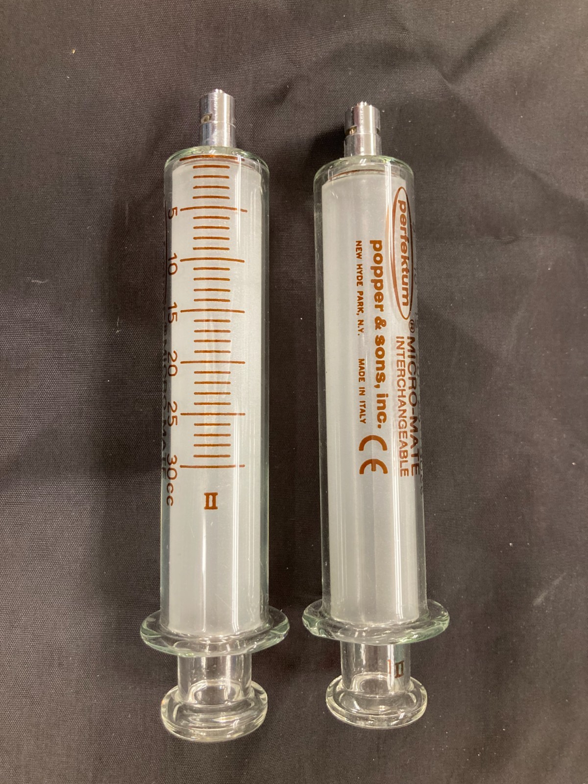 2 Popper & Sons 30cc Perfektum Micro-Mate Glass Syringe w/ Luer lock fitting