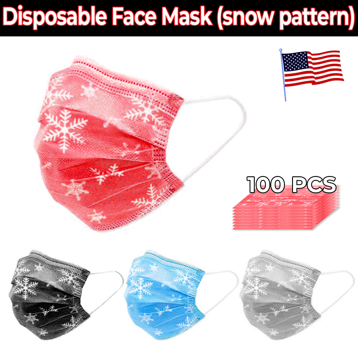100pcs Face Mask Disposable Surgical Medical with Fancy Patterns for Adults Kids