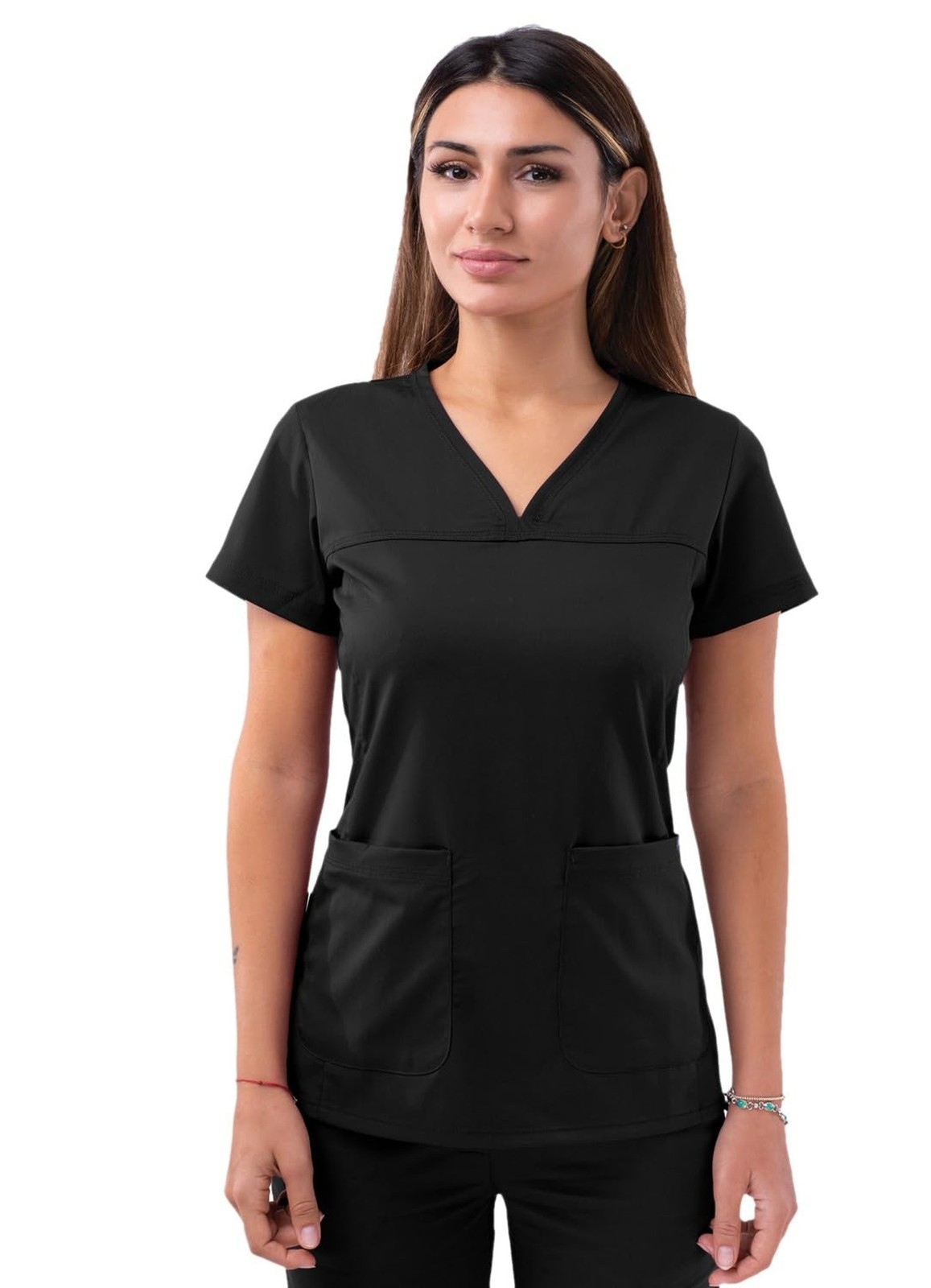 Adar Pro Scrubs for Women – Sweetheart V-Neck Scrub Top Large Black